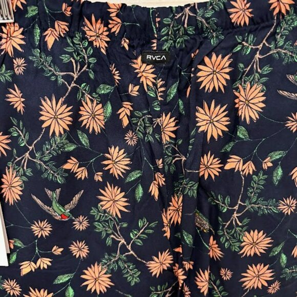 RVCA New Yume Navy Blue Floral Print Drawstring Shorts - Picture 5 of 9